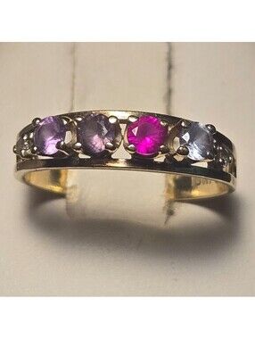 10K Red and Pink Stones Ring Sz 6